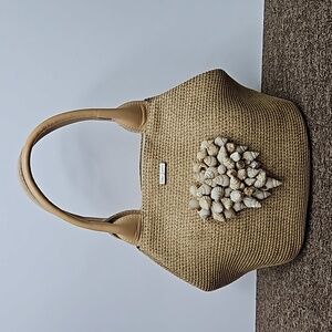 Eric Javits Tan Straw Shells Purse Handbag 13" x 13"